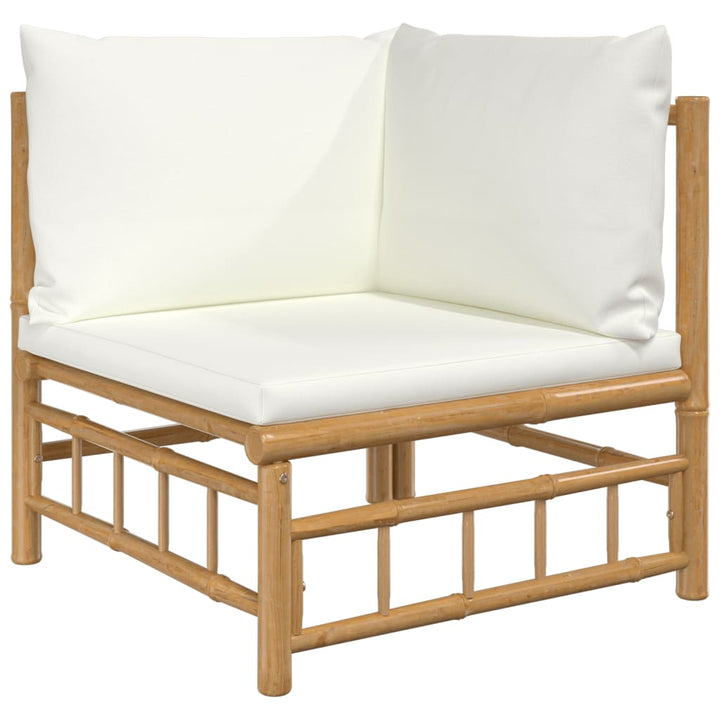 Set Mobilier De Grădină Cu Perne Alb , 6 Piese, Bambus