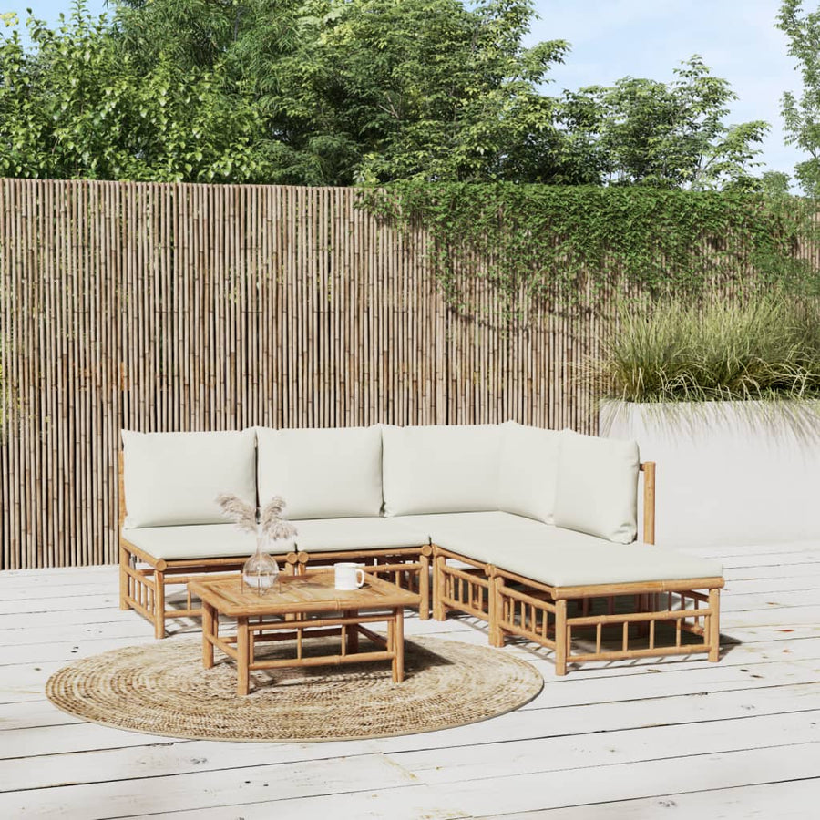 Set Mobilier De Grădină Cu Perne Alb , 6 Piese, Bambus