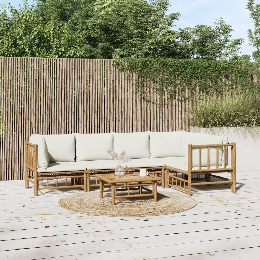 Set Mobilier De Grădină Cu Perne Alb , 6 Piese, Bambus