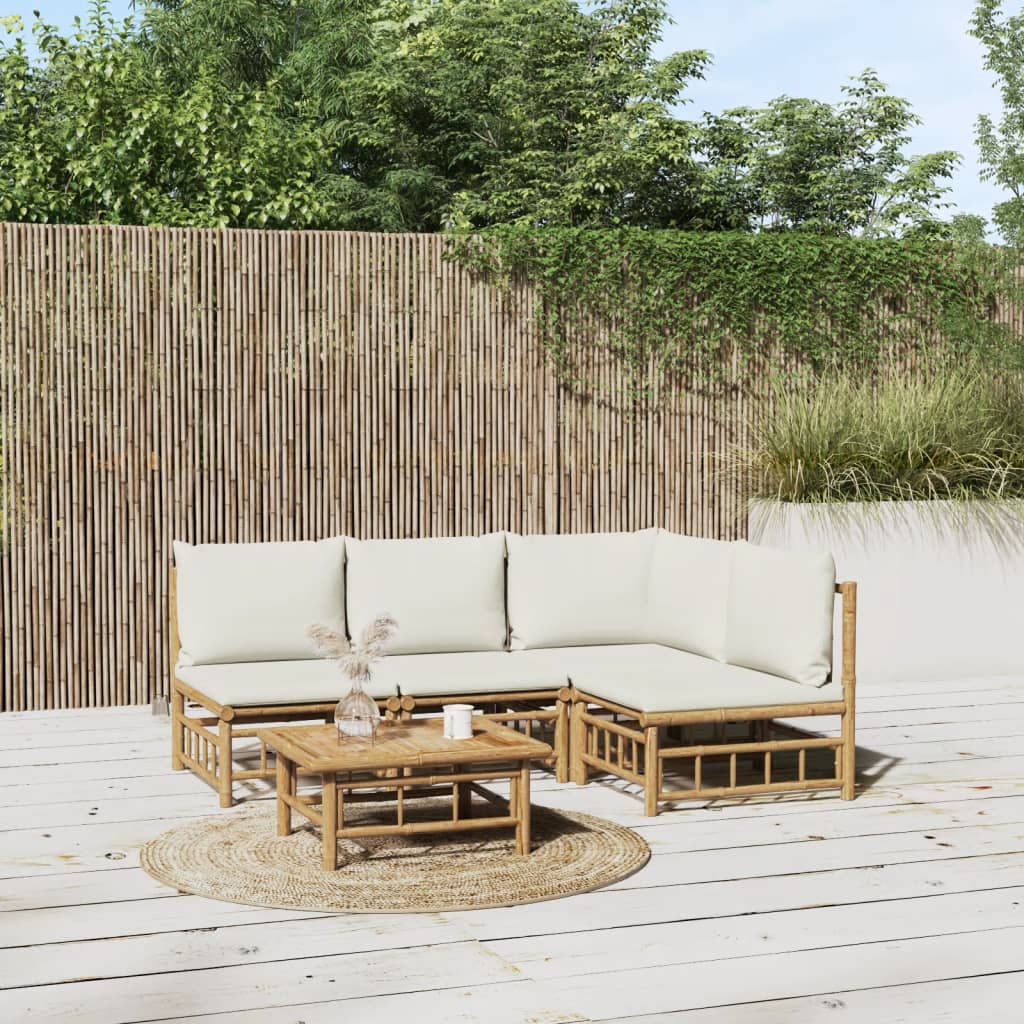 Set Mobilier De Grădină Cu Perne Alb , 6 Piese, Bambus