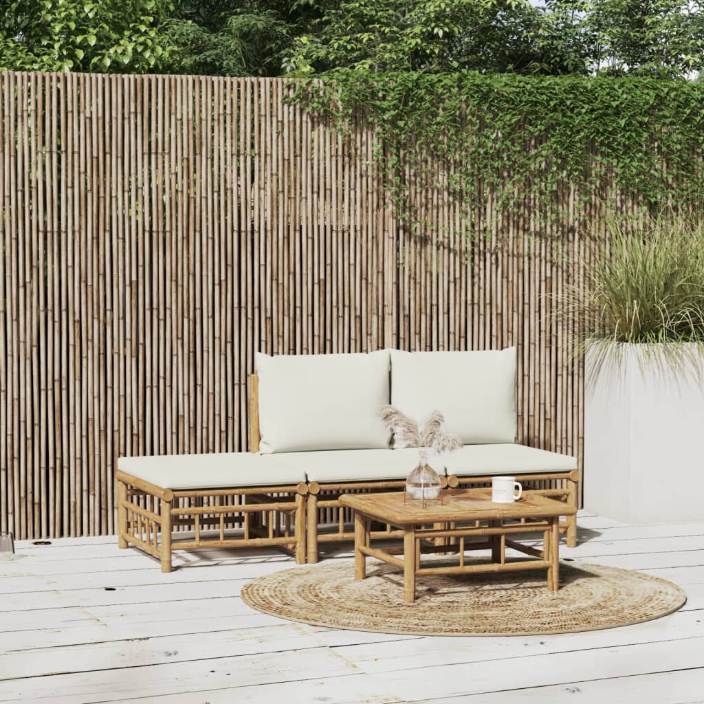 Set Mobilier De Grădină Cu Perne Alb , 6 Piese, Bambus