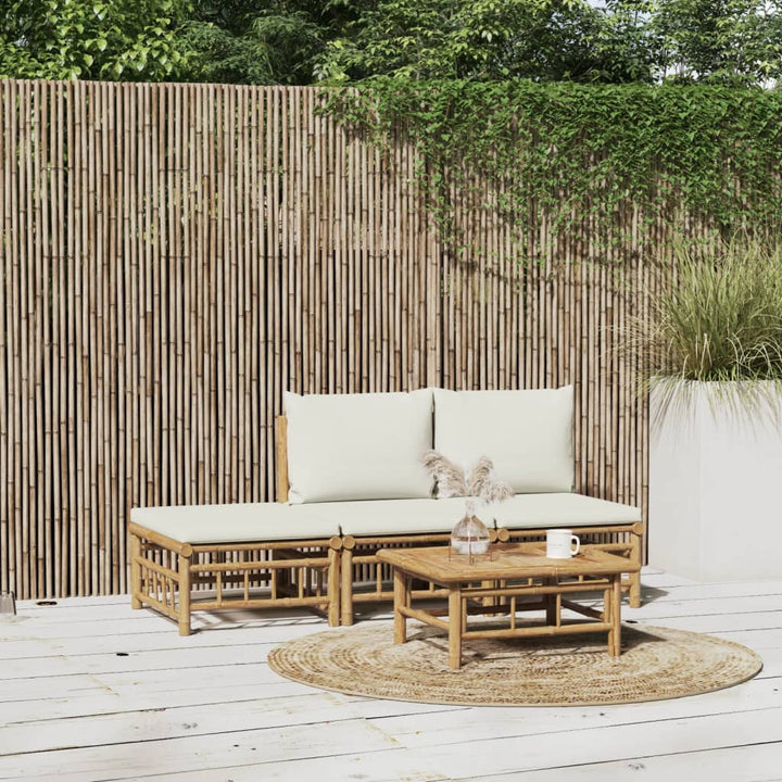 Set Mobilier De Grădină Cu Perne Alb , 6 Piese, Bambus