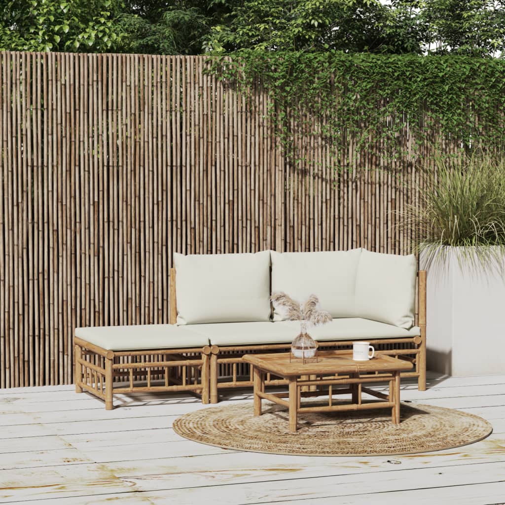 Set Mobilier De Grădină Cu Perne Alb , 6 Piese, Bambus
