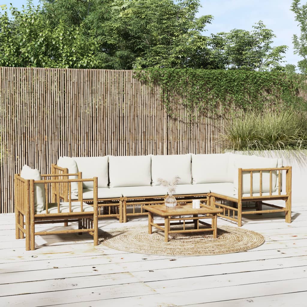 Set Mobilier De Grădină Cu Perne Alb , 6 Piese, Bambus