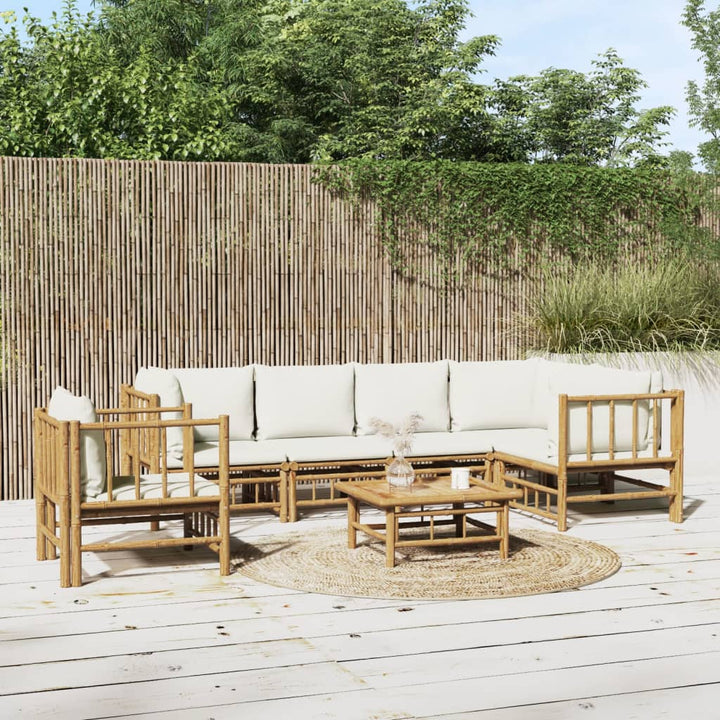 Set Mobilier De Grădină Cu Perne Alb , 6 Piese, Bambus