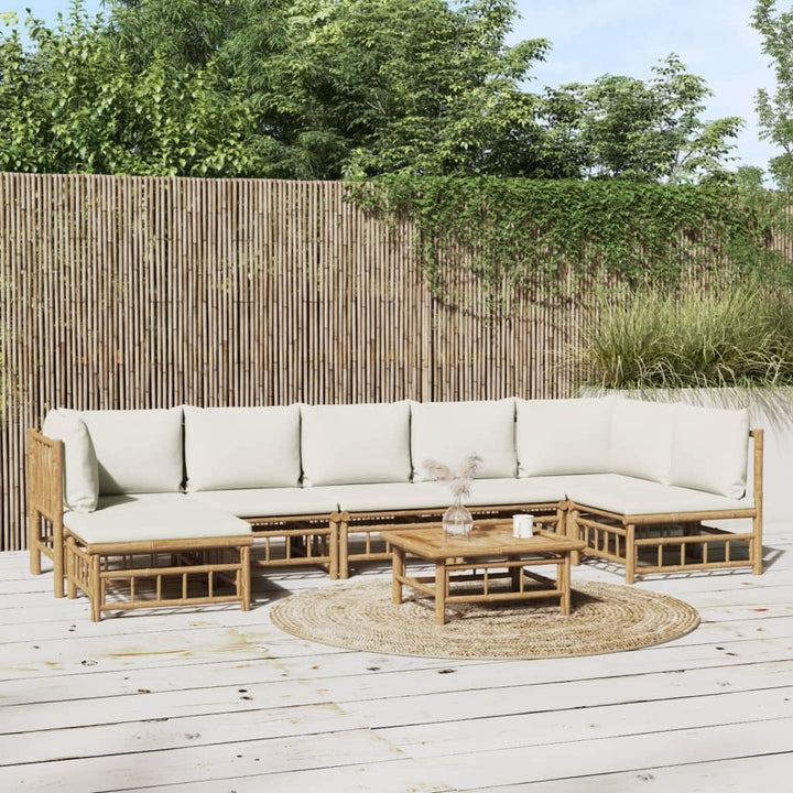 Set Mobilier De Grădină Cu Perne Alb , 6 Piese, Bambus