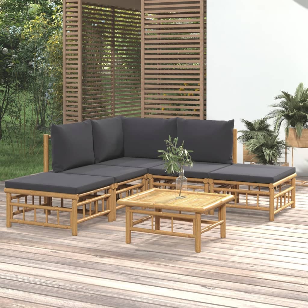 Set Mobilier De Grădină Cu Perne Alb , 6 Piese, Bambus