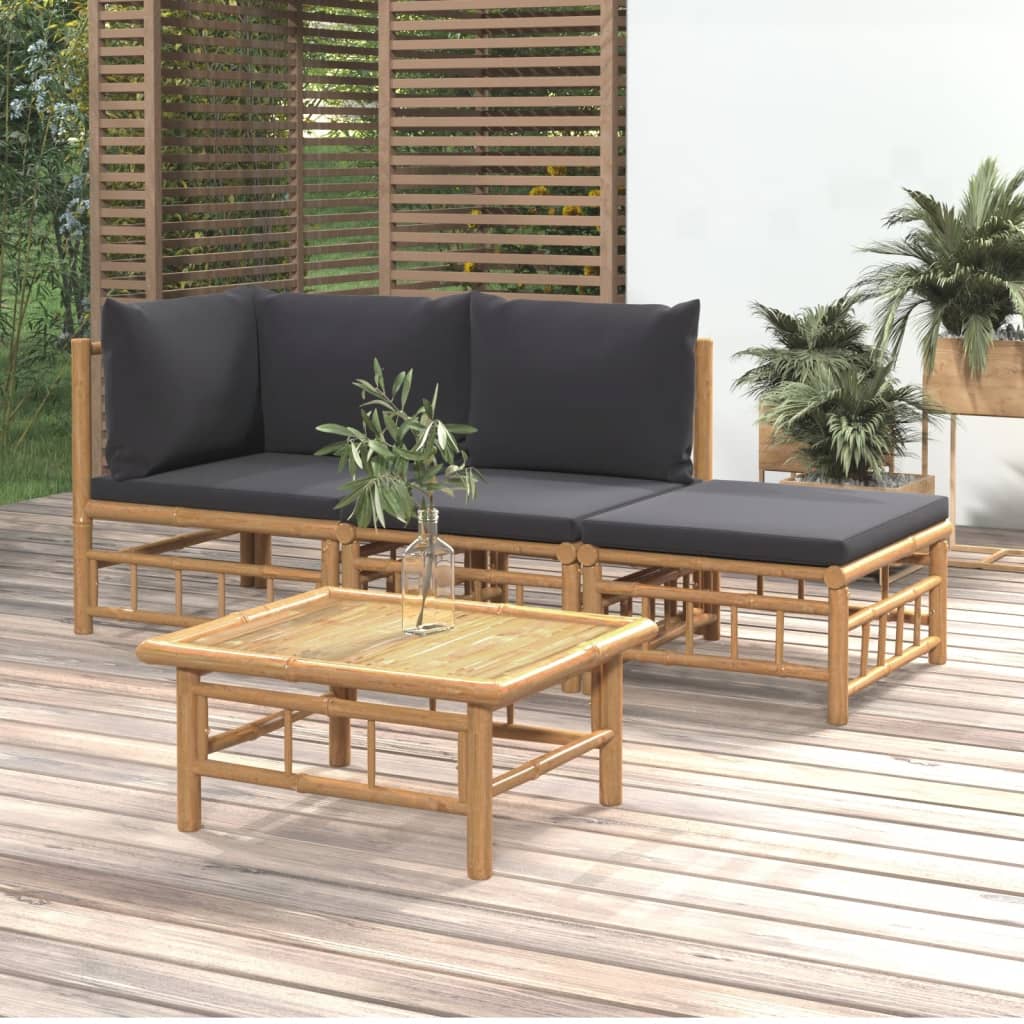 Set Mobilier De Grădină Cu Perne Alb , 6 Piese, Bambus