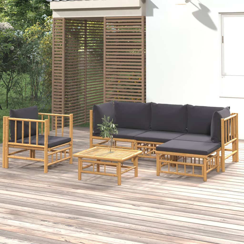 Set Mobilier De Grădină Cu Perne Alb , 6 Piese, Bambus