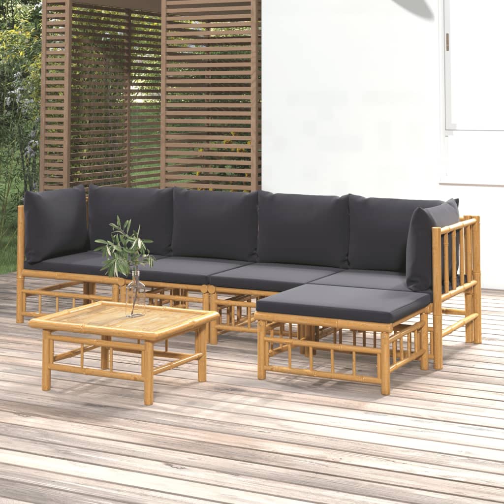 Set Mobilier De Grădină Cu Perne Alb , 6 Piese, Bambus
