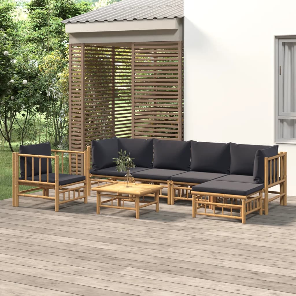 Set Mobilier De Grădină Cu Perne Alb , 6 Piese, Bambus