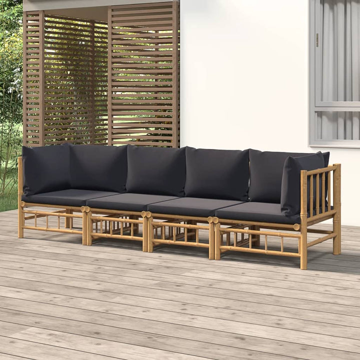 Set Mobilier De Grădină Cu Perne Alb , 6 Piese, Bambus
