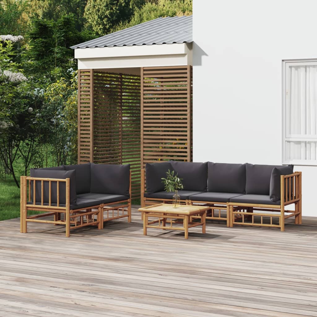 Set Mobilier De Grădină Cu Perne Alb , 6 Piese, Bambus
