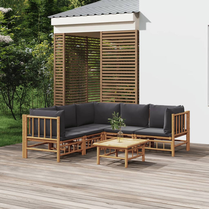 Set Mobilier De Grădină Cu Perne Alb , 6 Piese, Bambus