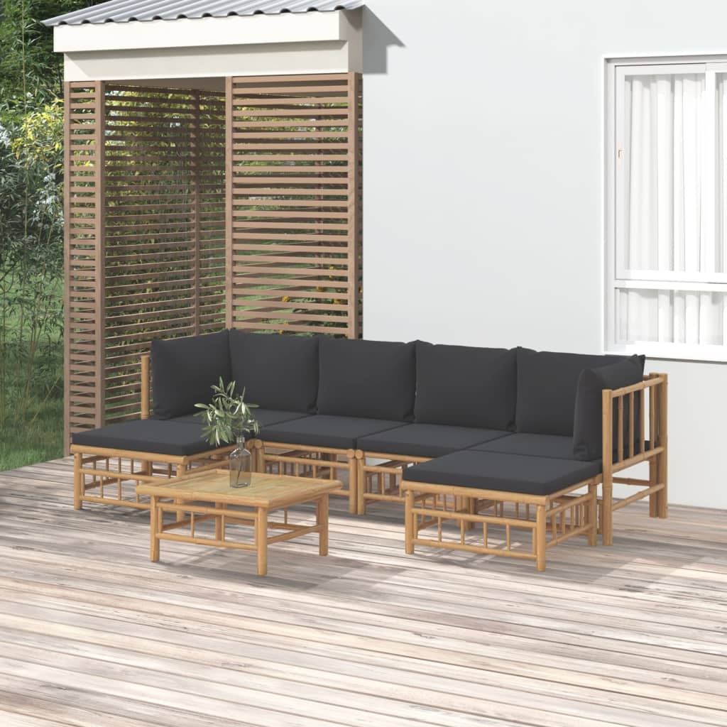Set Mobilier De Grădină Cu Perne Alb , 6 Piese, Bambus