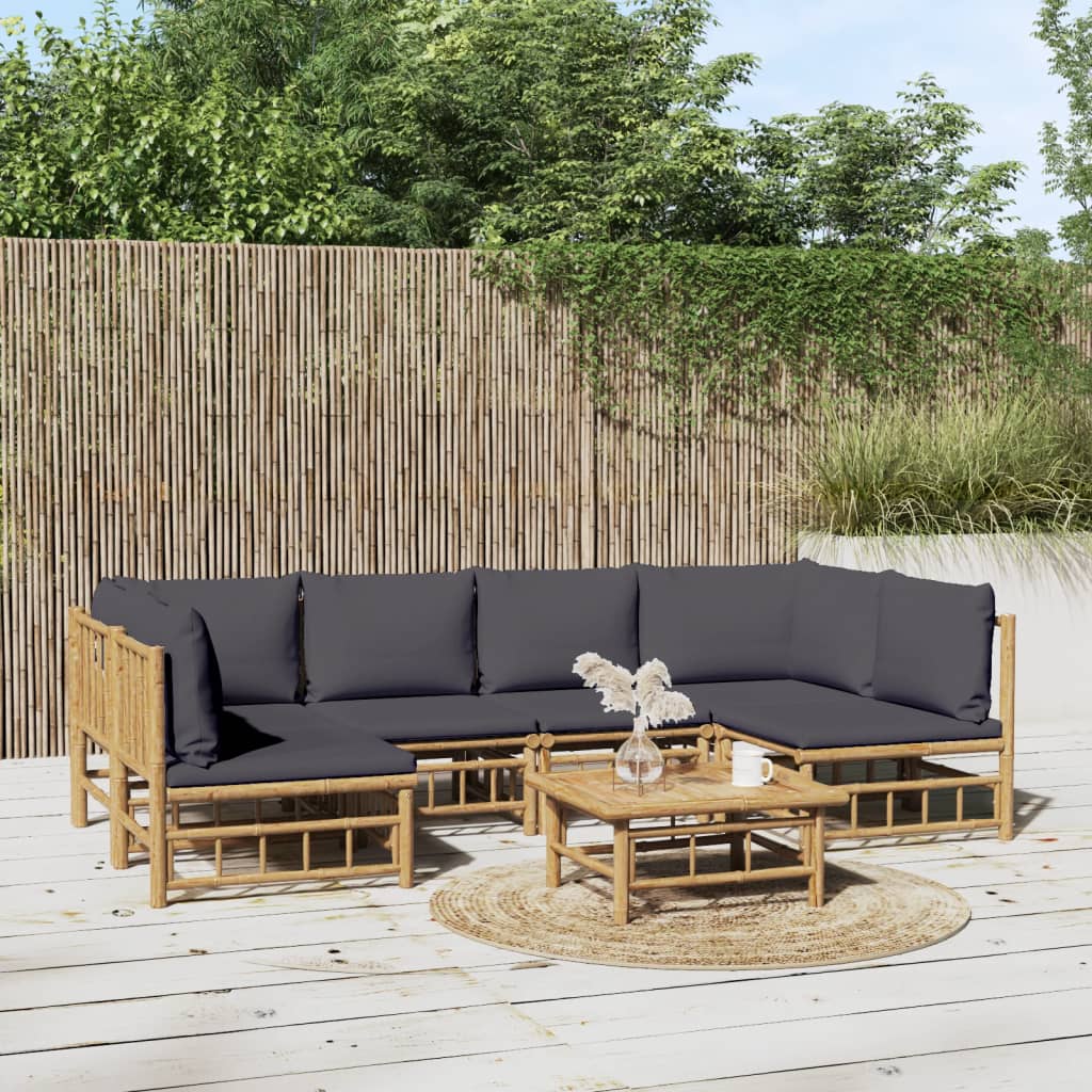 Set Mobilier De Grădină Cu Perne Alb , 6 Piese, Bambus
