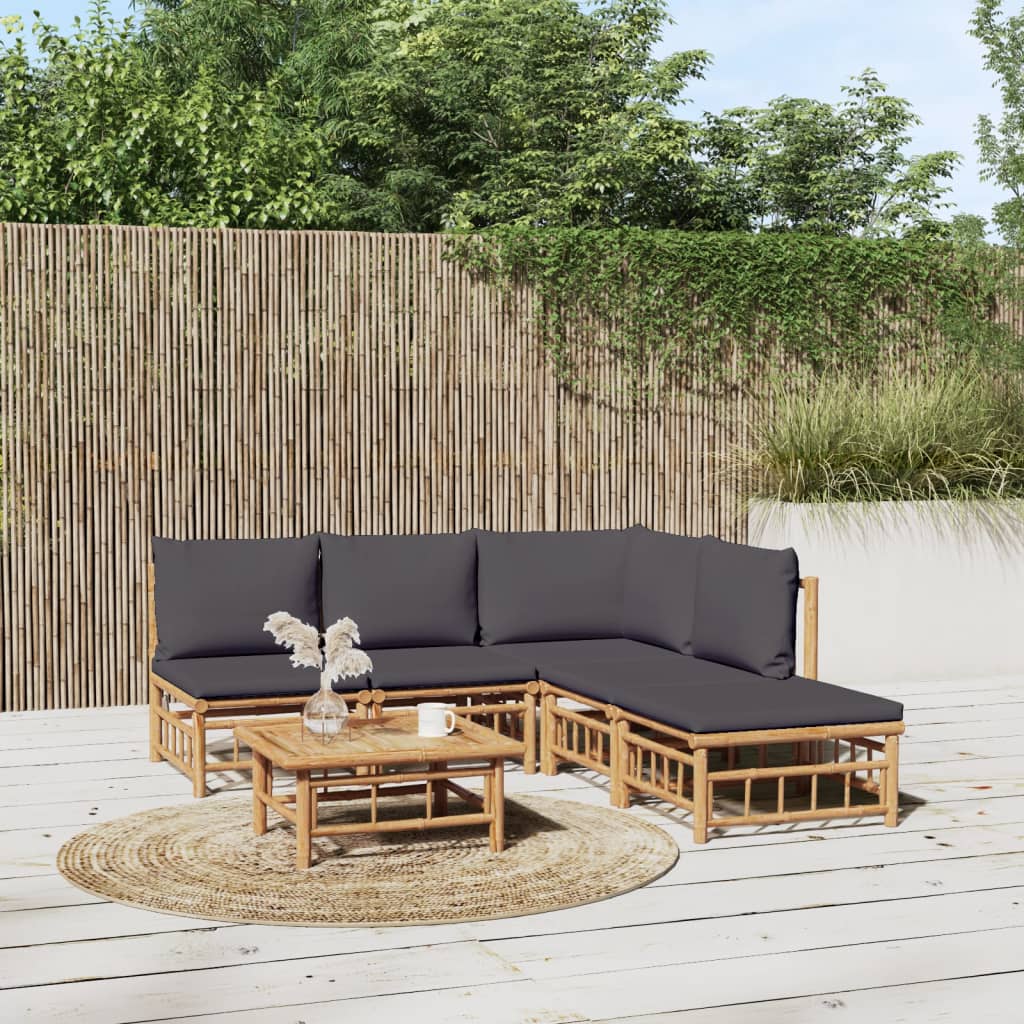 Set Mobilier De Grădină Cu Perne Alb , 6 Piese, Bambus