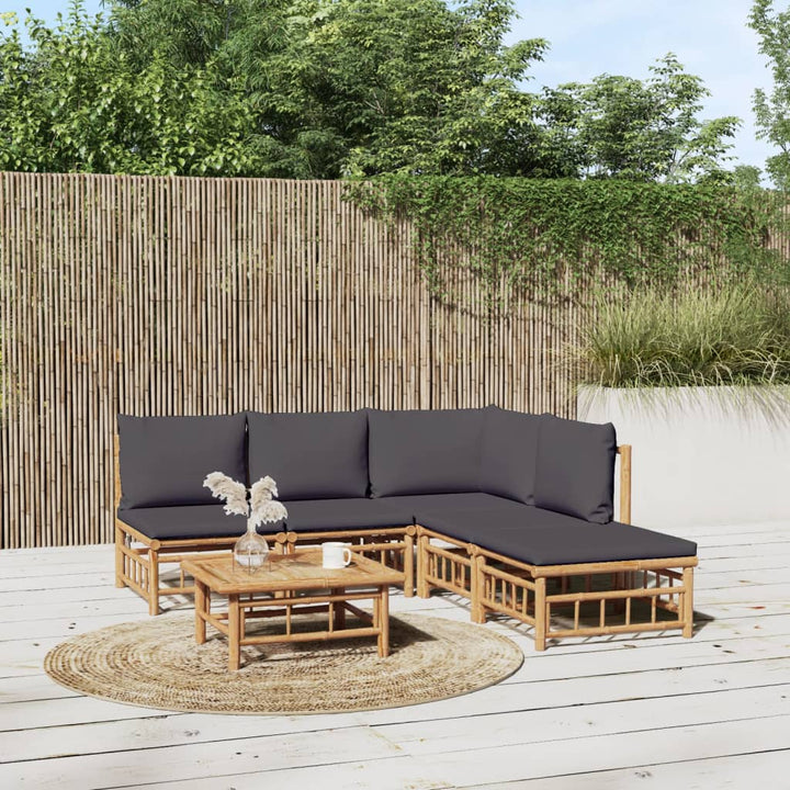 Set Mobilier De Grădină Cu Perne Alb , 6 Piese, Bambus
