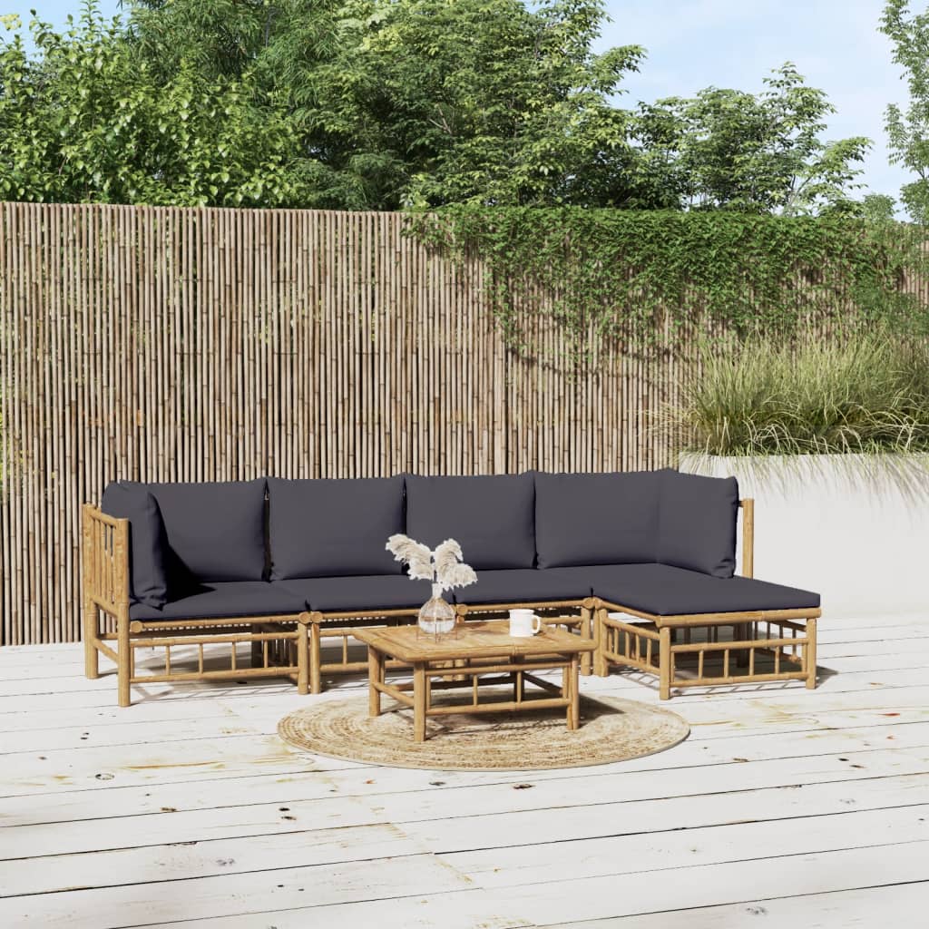Set Mobilier De Grădină Cu Perne Alb , 6 Piese, Bambus