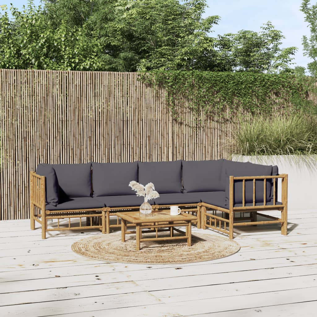 Set Mobilier De Grădină Cu Perne Alb , 6 Piese, Bambus