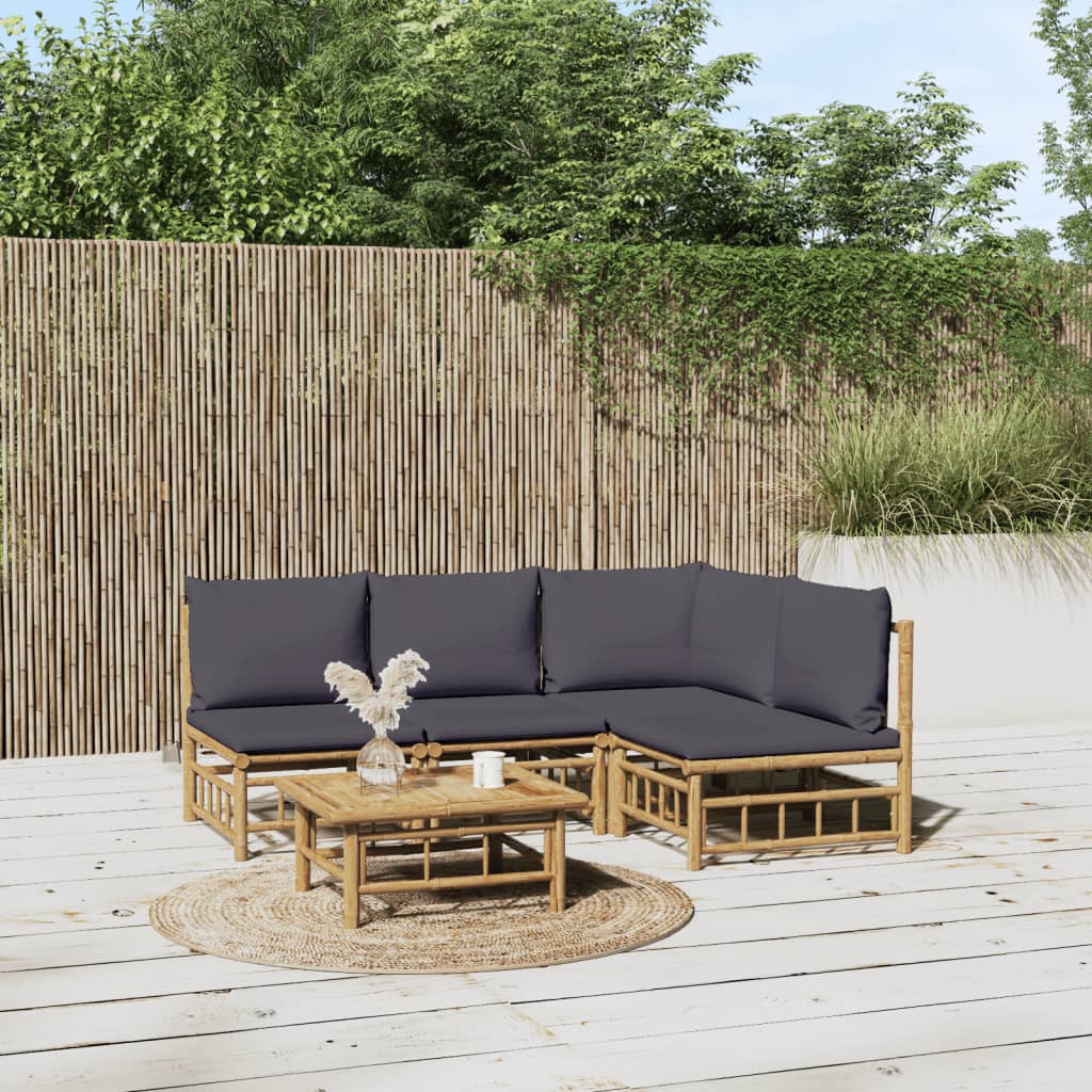 Set Mobilier De Grădină Cu Perne Alb , 6 Piese, Bambus