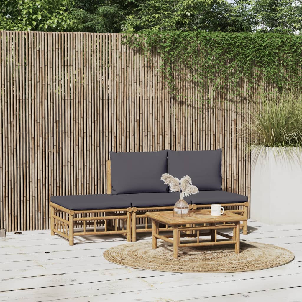 Set Mobilier De Grădină Cu Perne Alb , 6 Piese, Bambus