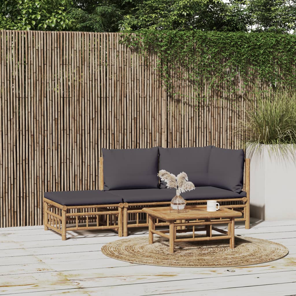 Set Mobilier De Grădină Cu Perne Alb , 6 Piese, Bambus
