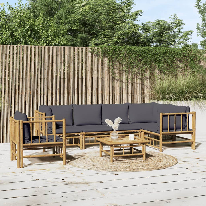 Set Mobilier De Grădină Cu Perne Alb , 6 Piese, Bambus