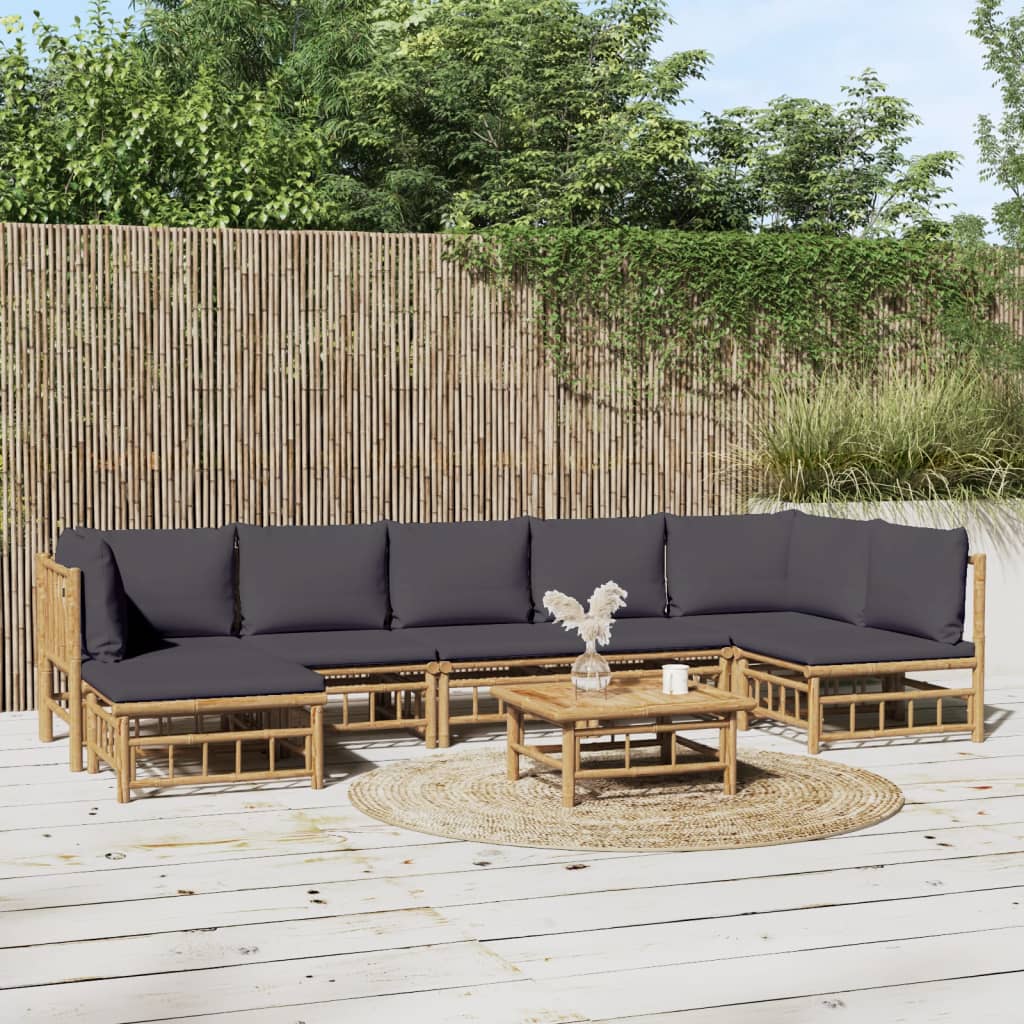 Set Mobilier De Grădină Cu Perne Alb , 6 Piese, Bambus