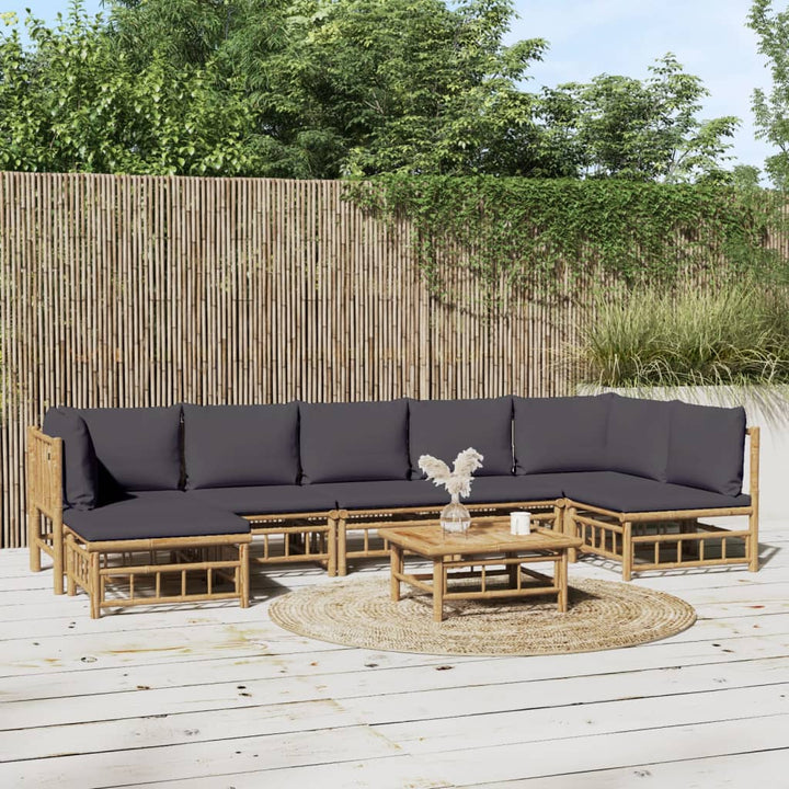 Set Mobilier De Grădină Cu Perne Alb , 6 Piese, Bambus