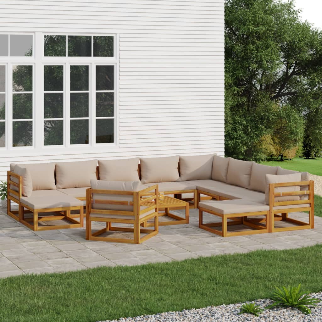 Set Mobilier De Grădină Cu Perne 12 Piese, Lemn Masiv