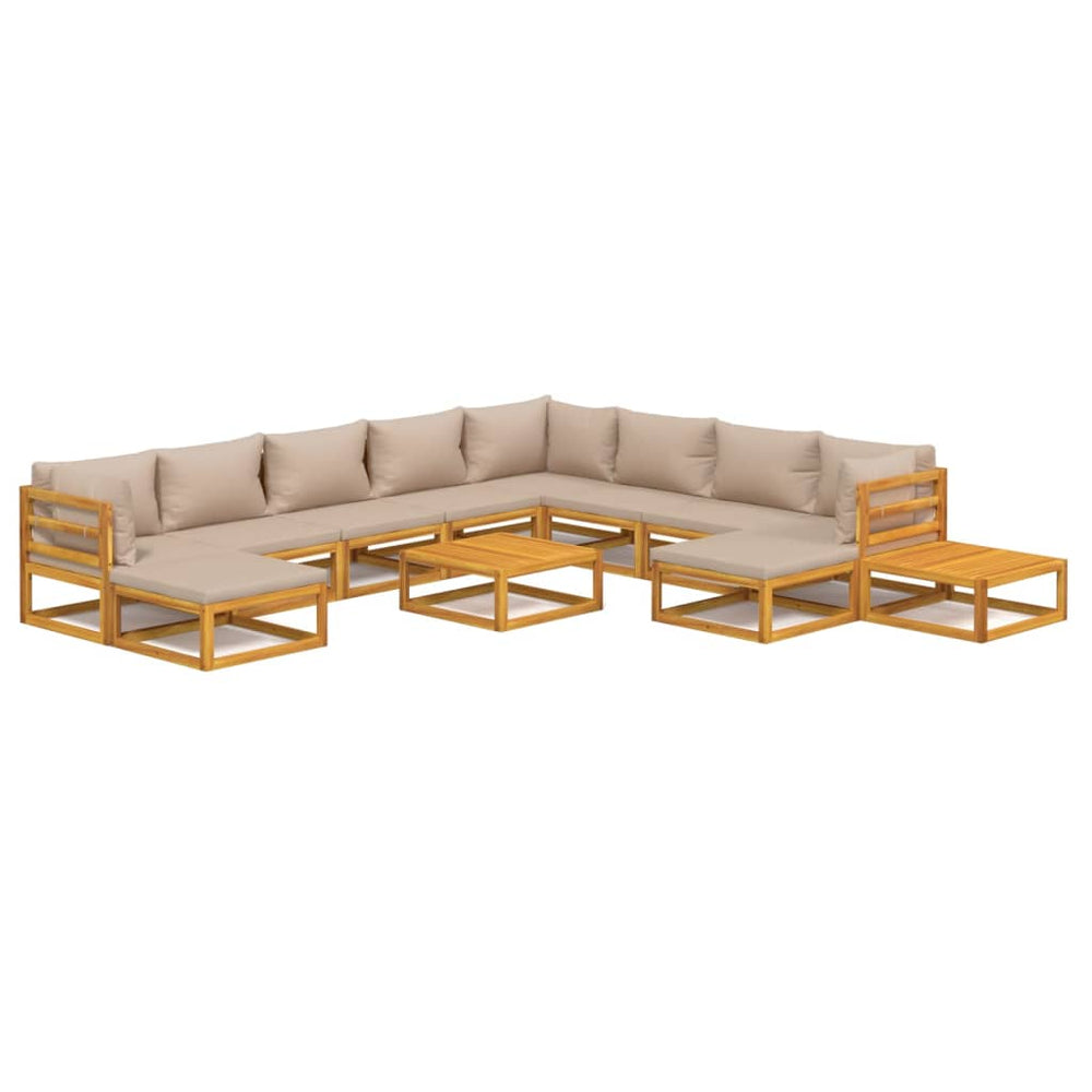 Set Mobilier De Grădină Cu Perne 12 Piese, Lemn Masiv