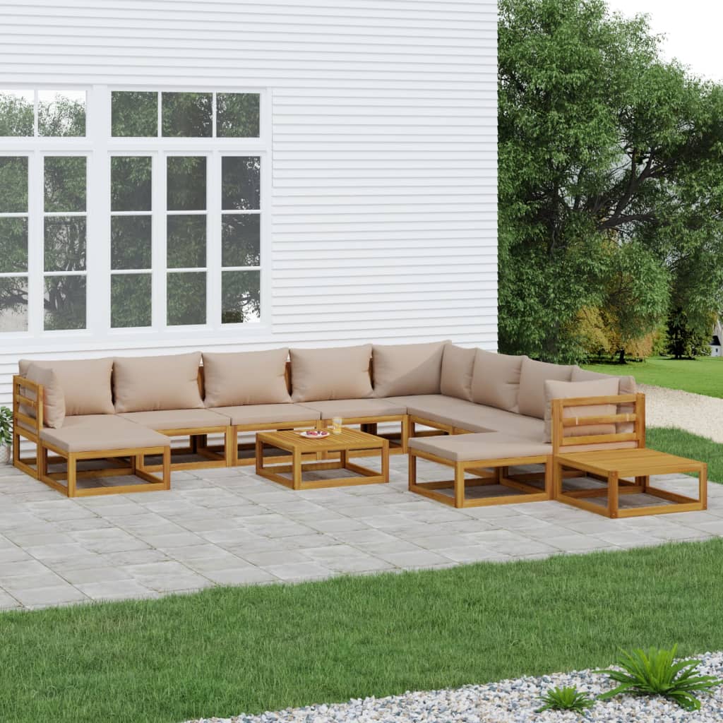 Set Mobilier De Grădină Cu Perne 12 Piese, Lemn Masiv