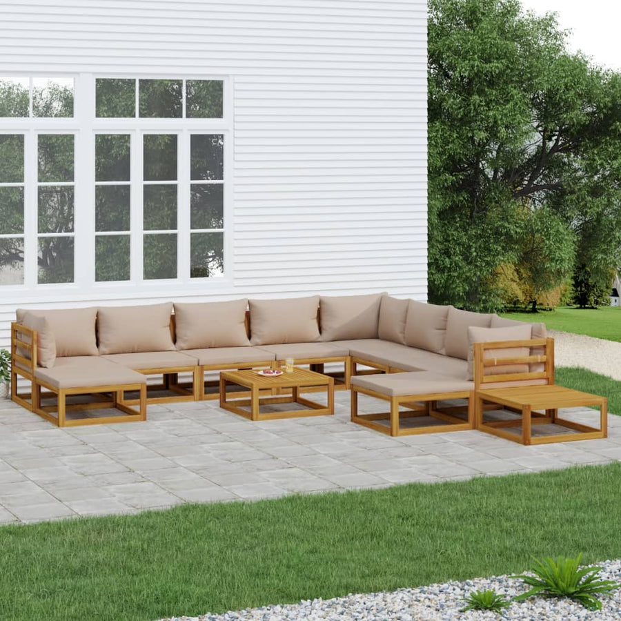 Set Mobilier De Grădină Cu Perne 12 Piese, Lemn Masiv