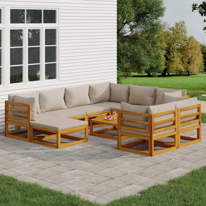 Set Mobilier De Grădină Cu Perne 12 Piese, Lemn Masiv