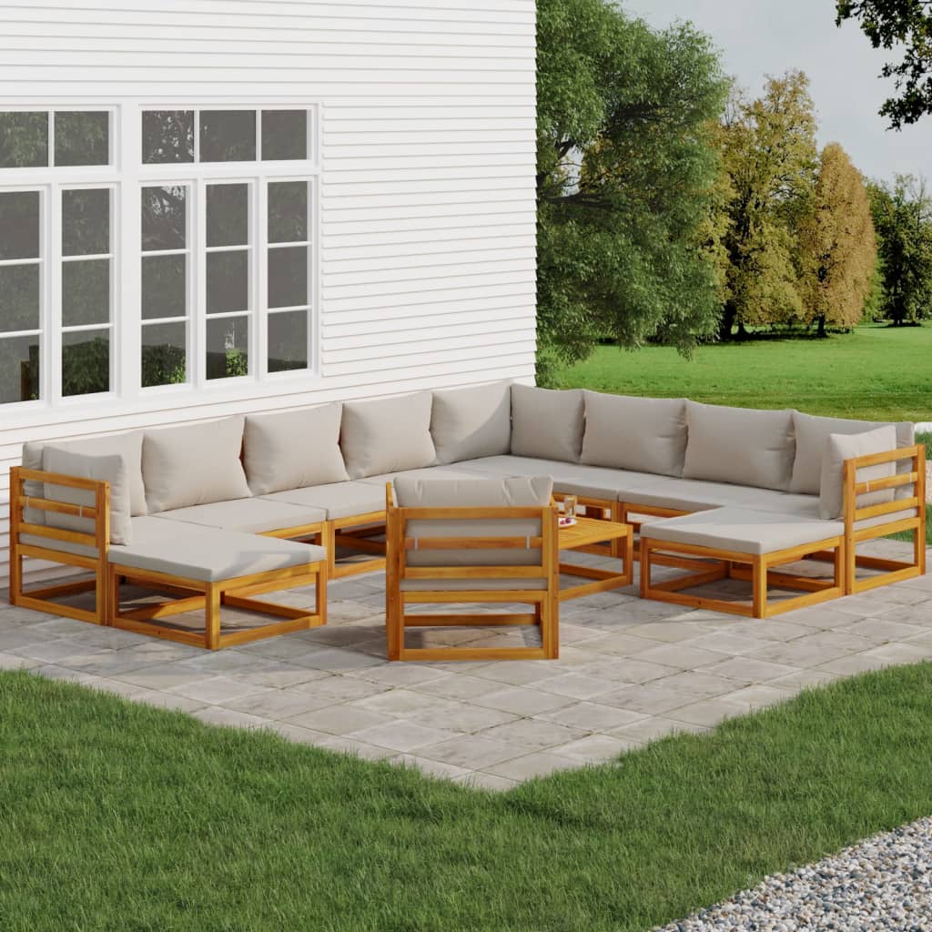 Set Mobilier De Grădină Cu Perne 12 Piese, Lemn Masiv