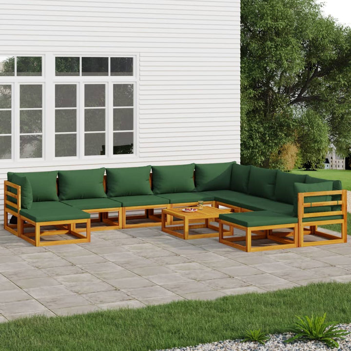 Set Mobilier De Grădină Cu Perne 12 Piese, Lemn Masiv