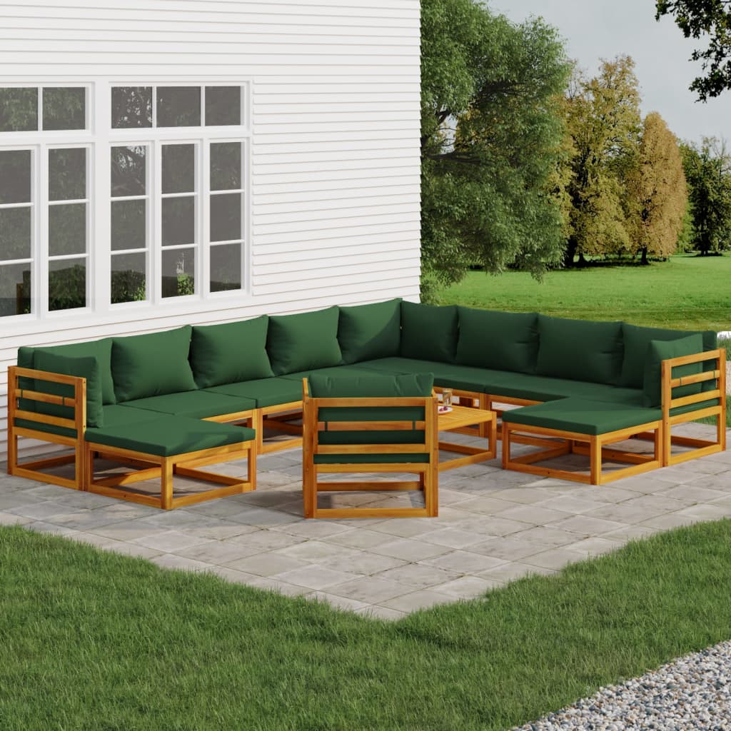 Set Mobilier De Grădină Cu Perne 12 Piese, Lemn Masiv
