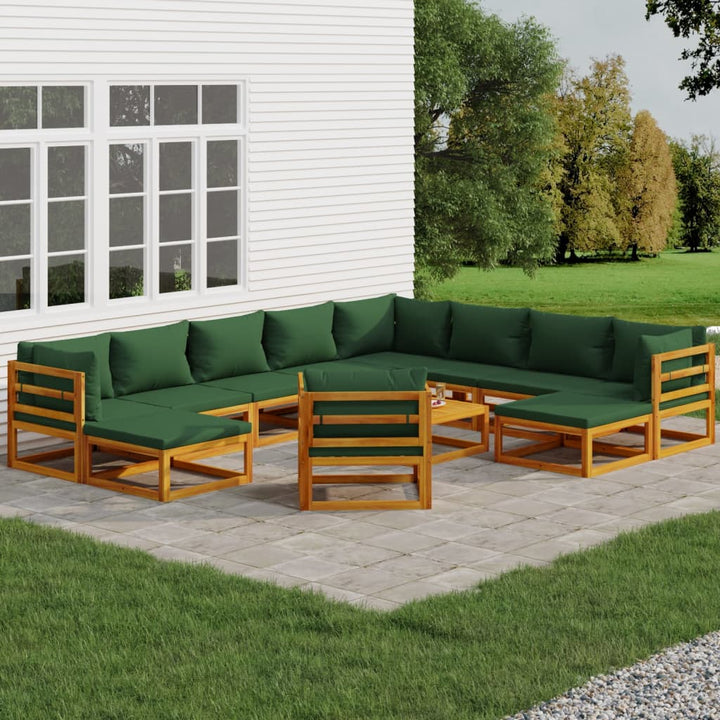 Set Mobilier De Grădină Cu Perne 12 Piese, Lemn Masiv