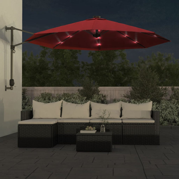 Umbrelă De Soare Montată Pe Perete Cu Led-Uri Aprins 290Cm