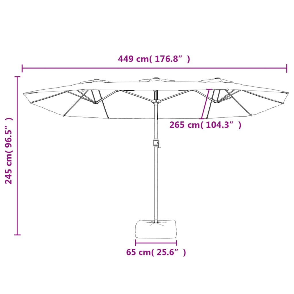 Umbrelă De Grădină Cu Două Capete/Led-Uri, , 449X245 Cm