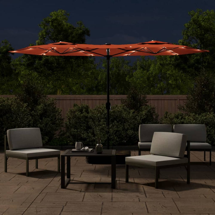 Umbrelă De Grădină Cu Două Capete/Led-Uri, Cărămiziu 316X240 Cm