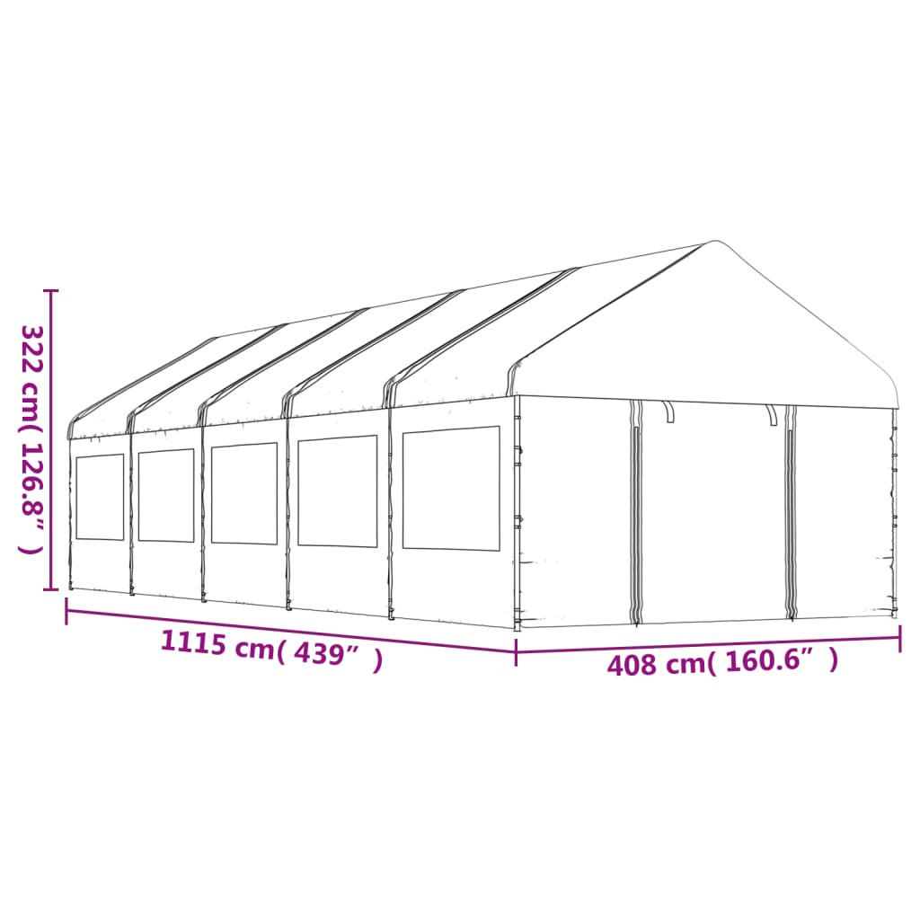 Foișor Cu Acoperiș, Alb, 11,15X4,08X3,22 M, Polietilenă