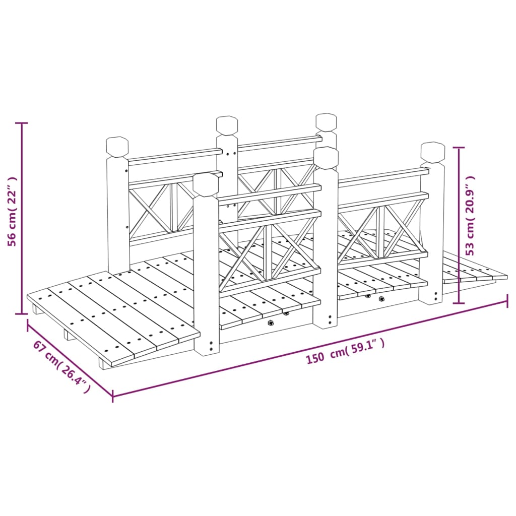 Pod De Grădină Cu Balustrade, 150X67X56 Cm, Lemn Masiv De Molid