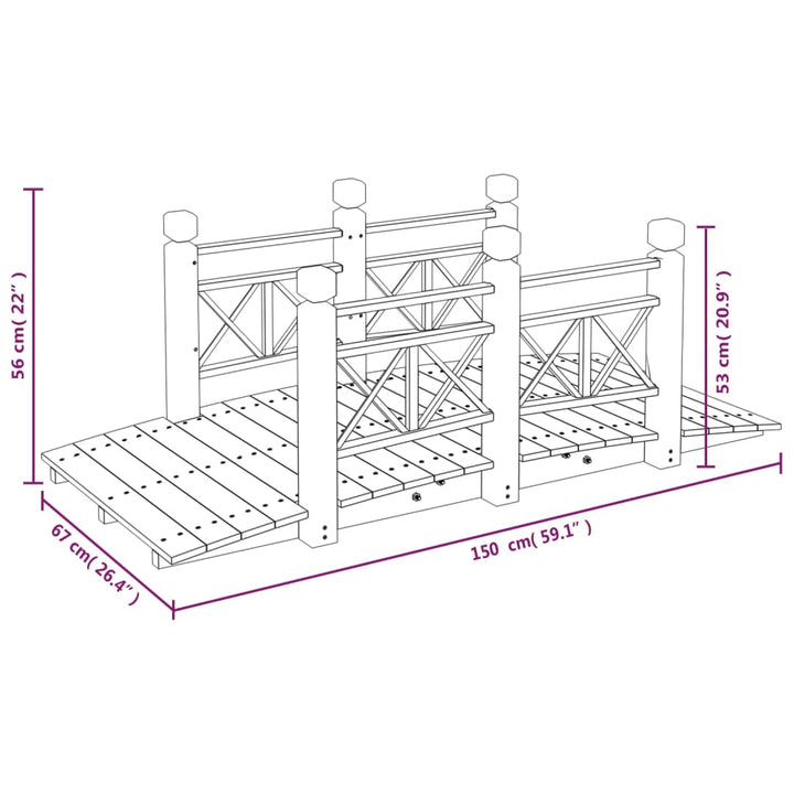 Pod De Grădină Cu Balustrade, 150X67X56 Cm, Lemn Masiv De Molid