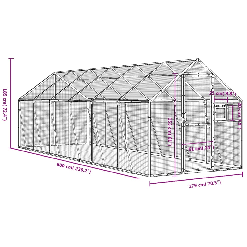 Volieră De Păsări, , 1,79X6X1,85 M, Aluminiu