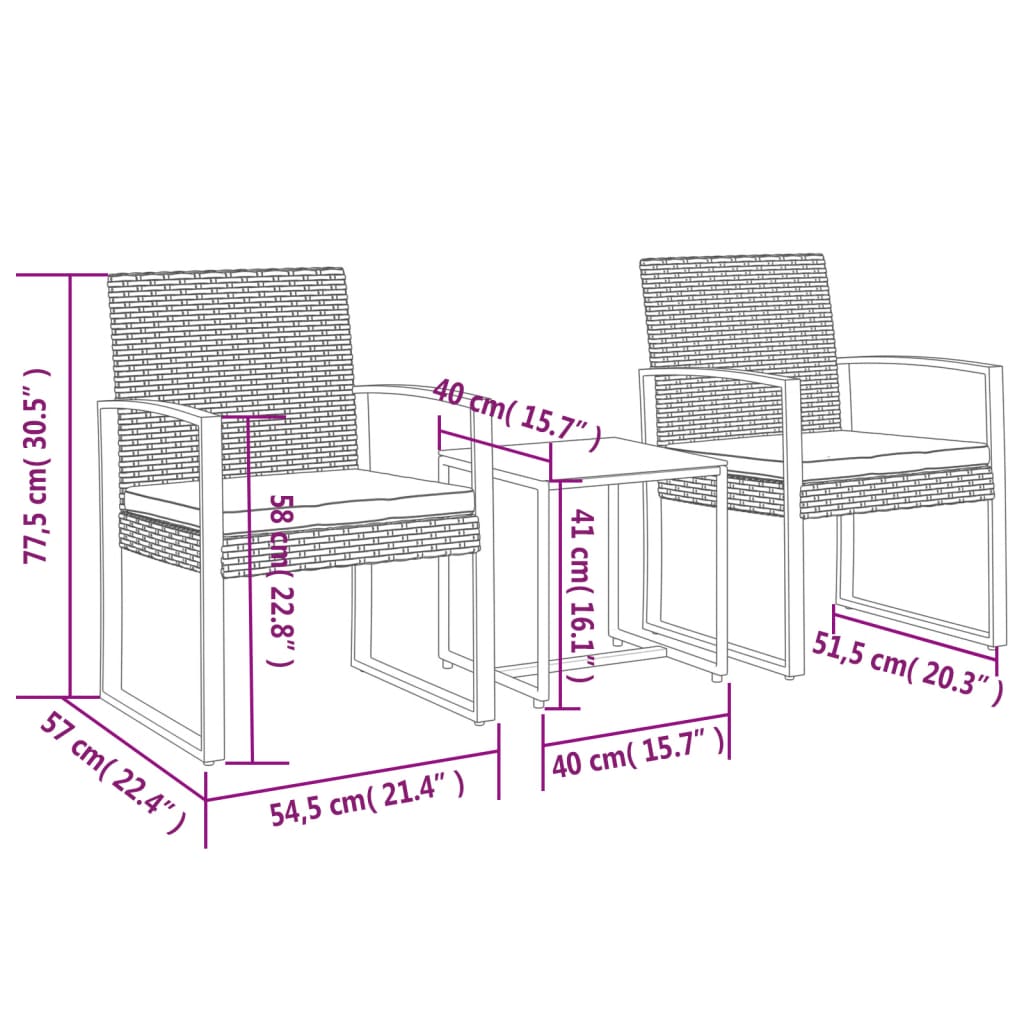 Set Mobilier De Grădină Cu Perne, 3 Piese, , Pp Ratan