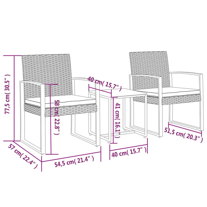 Set Mobilier De Grădină Cu Perne, 3 Piese, , Pp Ratan
