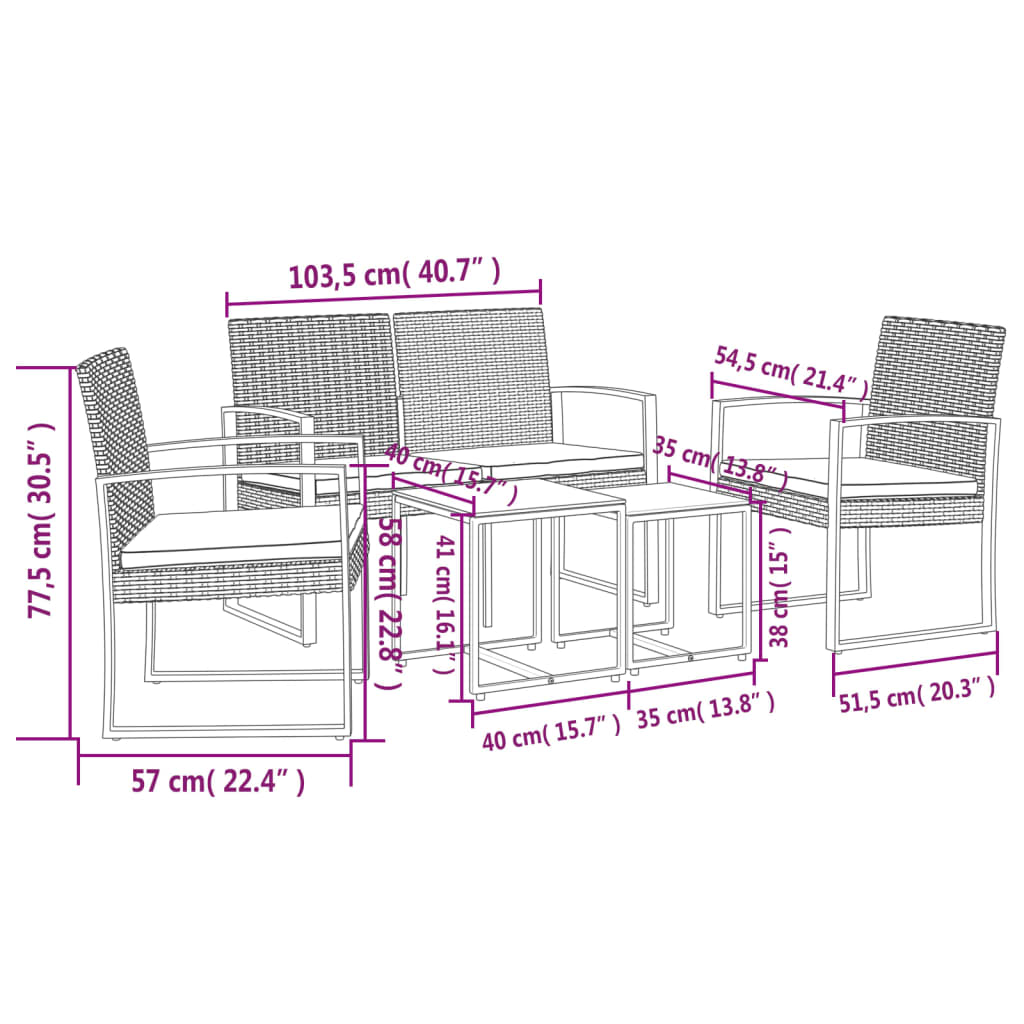Set Mobilier De Grădină Cu Perne, 5 Piese, , Pp Ratan