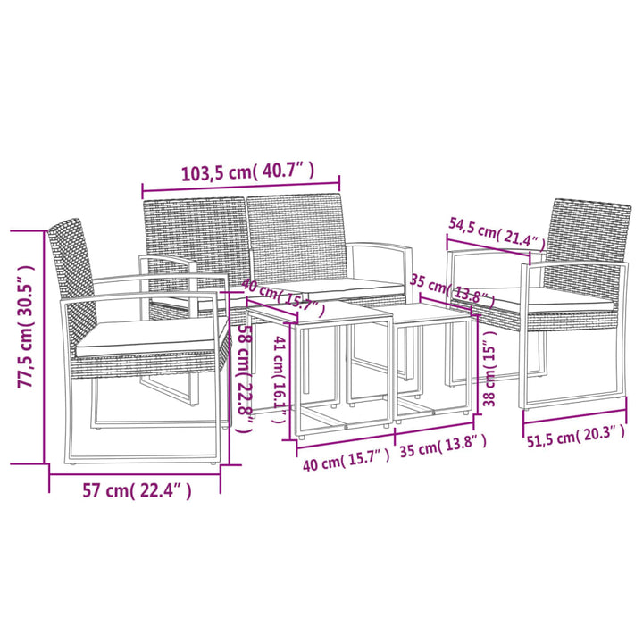 Set Mobilier De Grădină Cu Perne, 5 Piese, , Pp Ratan
